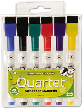 Quartet® Low-Odor ReWritables™ Dry Erase Mini-Marker Set,  Fine Point, Classic, 6/Set