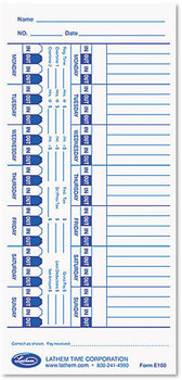 Lathem® Time Time Cards,  White, 100/Pack