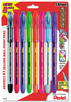 Pentel® R.S.V.P.® Stick Ballpoint Pen,  1mm, Assorted Barrel, Assorted Ink, 8/Set
