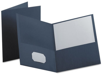 Oxford® Twin-Pocket Folder,  Embossed Leather Grain Paper, Dark Blue