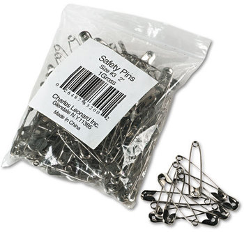Charles Leonard® Safety Pins,  Nickel-Plated, Steel, 2" Length, 144/Pack