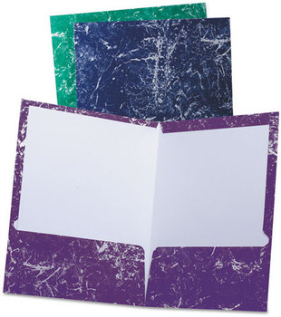 Oxford® Marble Laminated Twin Pocket Folders,  Charcoal/Green/Navy/Purple