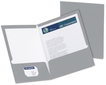 Oxford® Laminated Twin Pocket Folders,  100-Sheet Capacity, Gray, 25/Box