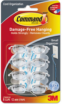 Command™ Adhesive Cord Management,  Small, 1/4", w/Adhesive, Clear, 8/Pack
