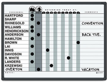 Quartet® Employee In/Out Board System,  Porcelain, 24 x 18, Gray/Black, Aluminum Frame