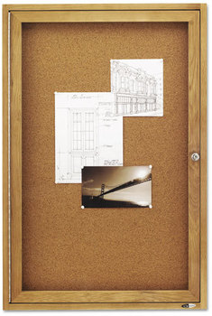Quartet® Enclosed Indoor Cork Bulletin Board with Hinged Doors,  Natural Cork/Fiberboard, 24 x 36, Oak Frame