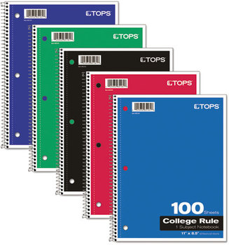 TOPS™ Coil-Lock Wirebound Notebooks,  College/Medium, 11 x 8 1/2, White, 100 Sheets