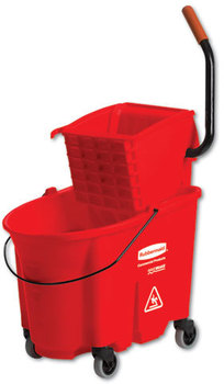 Unger Side-Press Restroom Mop Dual Bucket Combo 4 Gal Plastic Red