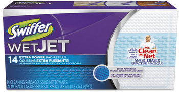 Swiffer® WetJet® System Refill Cloths,  11.3" x 5.4", Extra Power, White, 14/Box, 4 Boxes/Case.