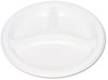 A Picture of product TBL-19644WH Tablemate® Plastic Dinnerware,  Compartment Plates, 9" dia, White, 125/Pack