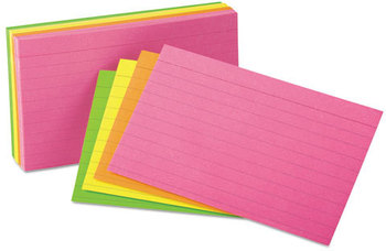 Oxford® Index Cards,  3 x 5, Glow Green/Yellow, Orange/Pink, 100/Pack