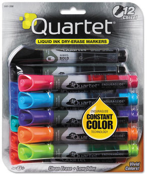 Quartet® EnduraGlide® Dry Erase Marker,  Chisel Tip, Assorted Colors, 12/Set