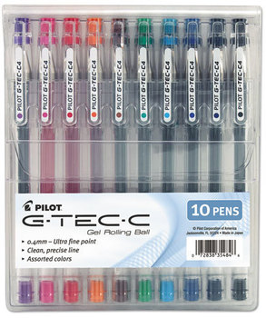 Pilot® G-TEC-C Ultra Gel Ink Stick Pen,  Assorted Ink, .4mm, 10/Pack