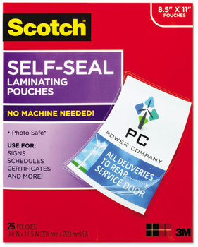 Scotch™ Self-Sealing Laminating Pouches,  9.5 mil, 9 3/10 x 11 4/5, 25/Pack