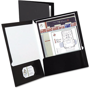 Oxford® Laminated Twin Pocket Folders,  100-Sheet Capacity, Black, 25/Box