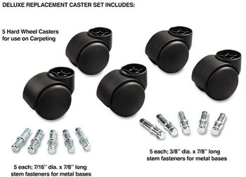 Master Caster® Deluxe Casters,  Nylon, B and K Stems, 120 lbs./Caster, 5/Set