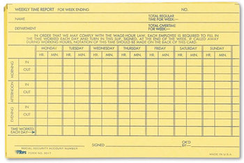 TOPS™ Weekly Employee Time Report Card,  Weekly, 6 x 4, 100/Pack