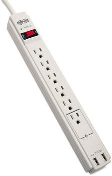 Tripp Lite Protect It!™ Six-Outlet Surge Suppressor,  6 Outlets, 6 ft Cord, 990 Joules, Cool Gray