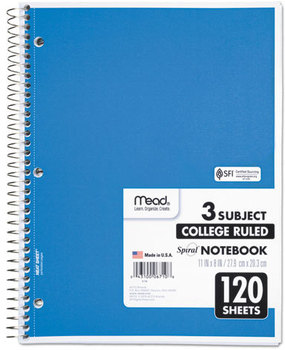 Mead® Spiral® Notebook,  Perforated, College Rule, 8 1/2 x 11, White, 120 Sheets