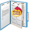 A Picture of product SMD-13701 Smead™ Colored Top Tab Classification Folders with SafeSHIELD® Coated Fasteners Four 2" Expansion, 1 Divider, Letter Size, Blue Exterior, 10/Box