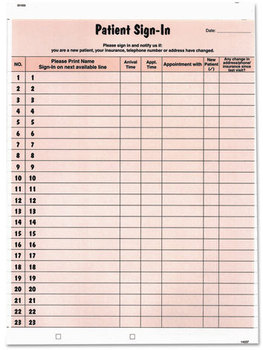 Tabbies® Patient Sign-In Label Forms,  8 1/2 x 11 5/8, 125 Sheets/Pack, Salmon