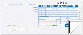 TOPS™ Credit Card Sales Slip,  7 7/8 x 3-1/4, Three-Part Carbonless, 100 Forms