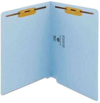 Smead™ Heavyweight Colored End Tab Fastener Folders 0.75" Expansion, 2 Fasteners, Letter Size, Blue Exterior, 50/Box