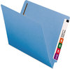 A Picture of product SMD-25040 Smead™ Heavyweight Colored End Tab Fastener Folders 0.75" Expansion, 2 Fasteners, Letter Size, Blue Exterior, 50/Box