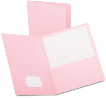 Oxford® Twin-Pocket Folder,  Embossed Leather Grain Paper, Pink