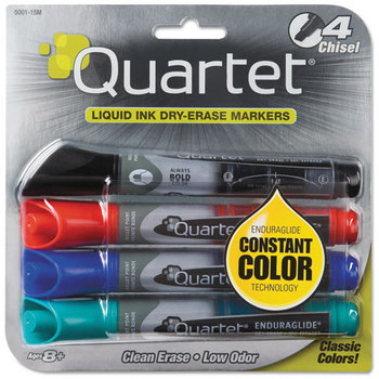 Quartet® EnduraGlide® Dry Erase Marker,  Chisel Tip, Assorted Colors, 4/Set