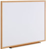 A Picture of product UNV-43618 Universal® Deluxe Melamine Dry Erase Board 48 x 36, White Surface, Oak Fiberboard Frame