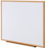 A Picture of product UNV-43618 Universal® Deluxe Melamine Dry Erase Board 48 x 36, White Surface, Oak Fiberboard Frame