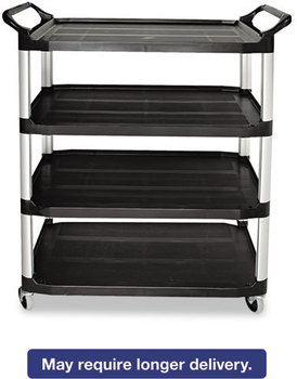 Rubbermaid® Commercial Open Sided Utility Cart,  Four-Shelf, 40-5/8w x 20d x 51h, Black