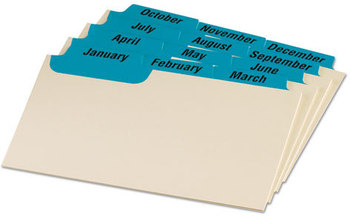 Oxford® Manila Index Card Guides with Laminated Tabs,  Monthly, 1/3 Tab, Manila, 3 x 5, 12/Set