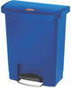 A Picture of product RCP-1883591 Rubbermaid® Commercial Slim Jim® Resin Front Step Style Step-On Container. 8 gal. Blue.