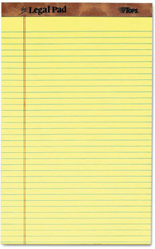 TOPS™ The Legal Pad™ Ruled Perforated Pads,  Legal/Wide, 8 1/2 x 14, Canary, 50 Sheets, Dozen