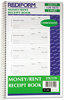 A Picture of product RED-23L119 Rediform® Money and Rent Unnumbered Receipt Book,  5 1/2 x 2 3/4, Three-Part, 120 Sets/Book