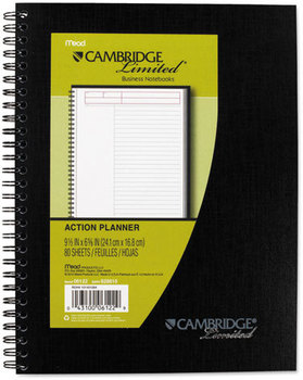 Cambridge® Wirebound Guided Business Notebook,  7 1/2 x 9 1/2, Black, 80 Sheets