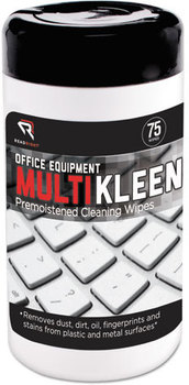 Read Right® Office Equipment MultiKleen™ Wipes,  Cloth, 3 1/4 x 3 1/4, 75/Tub