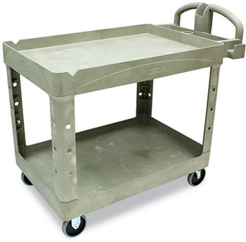 Rubbermaid® Commercial Heavy-Duty Utility Cart,  Two-Shelf, 25 1/4w x 44d x 39h, Beige