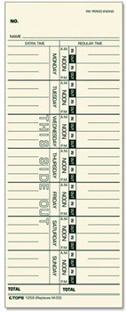 TOPS™ Time Clock Cards,  Weekly, 3 1/2 x 9, 100/Pack