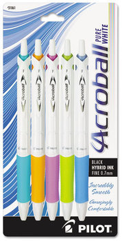Pilot® Acroball® PureWhite Advanced Ink Retractable Ball Point Pen,  .7mm, Black Ink, Turq/Orange/Purple/Lime/Blue, 5/Pack