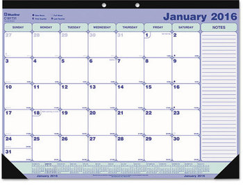 Blueline® Monthly Desk Pad Calendar 21.25 x 16, White/Blue/Green Sheets, Black Binding, Corners, 12-Month (Jan to Dec): 2024