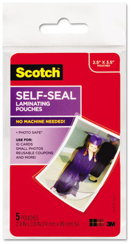 Scotch™ Self-Sealing Laminating Pouches,  Glossy, 2 13/16 x 3 15/16, Wallet Size, 5/Pack