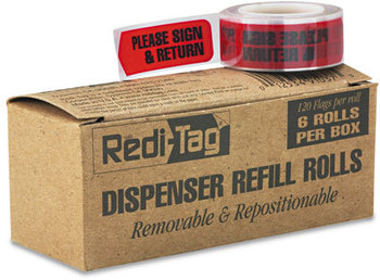 Redi-Tag® Dispenser Arrow Flags,  "Please Sign & Return", Red, 120/Roll, 6 Rolls