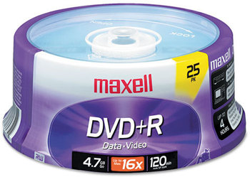 Maxell® DVD+R High-Speed Recordable Disc,  4.7GB, 16x, Spindle, Silver, 25/Pack