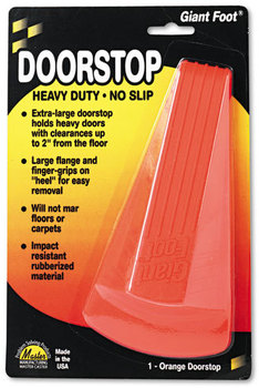 Master Caster® Giant Foot® Doorstop,  No-Slip Rubber Wedge, 3-1/2w x 6-3/4d x 2h, Safety Orange