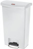 A Picture of product RCP-1883557 Rubbermaid® Commercial Slim Jim® Resin Front Step Style Step-On Container. 13 gal. White.