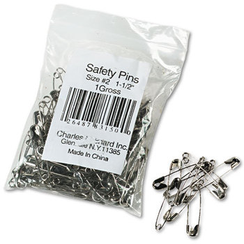 Charles Leonard® Safety Pins,  Nickel-Plated, Steel, 1 1/2" Length, 144/Pack