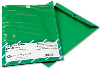 Quality Park™ Clasp Envelope,  9 x 12, 28lb, Green, 10/Pack